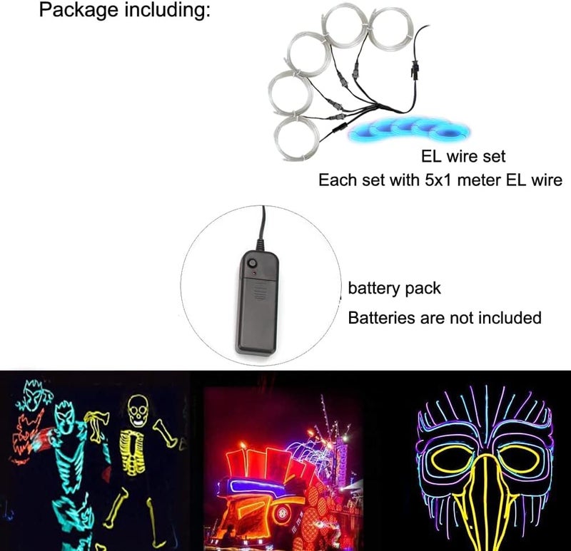 TiTiToo Neon Light 5-in-1 Meter Wire，Portable Battery Pack with Decorative Wire，Suitable for Birthday Parties，Thanksgiving and Other Occasions. (Ice Blue) - Image 3
